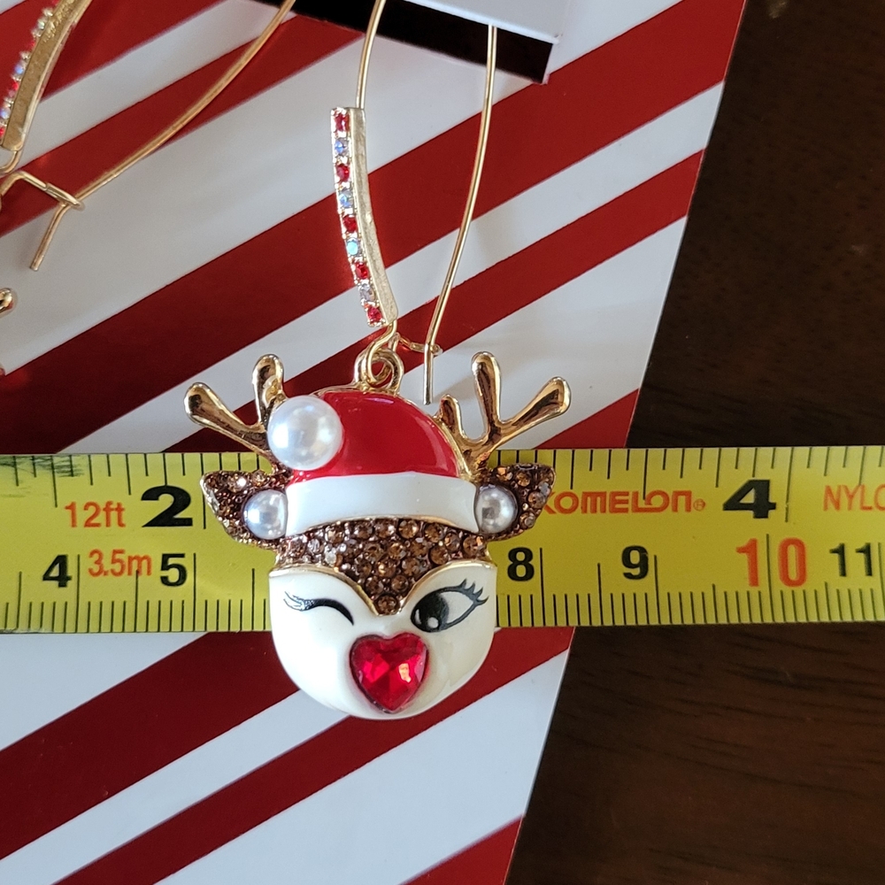BETSEY JOHNSON Festive Reindeer Earrings with Red and Gold Accents - Picture 6 of 6